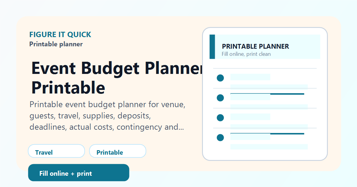 Preview of Event Budget Planner Printable printable sheet
