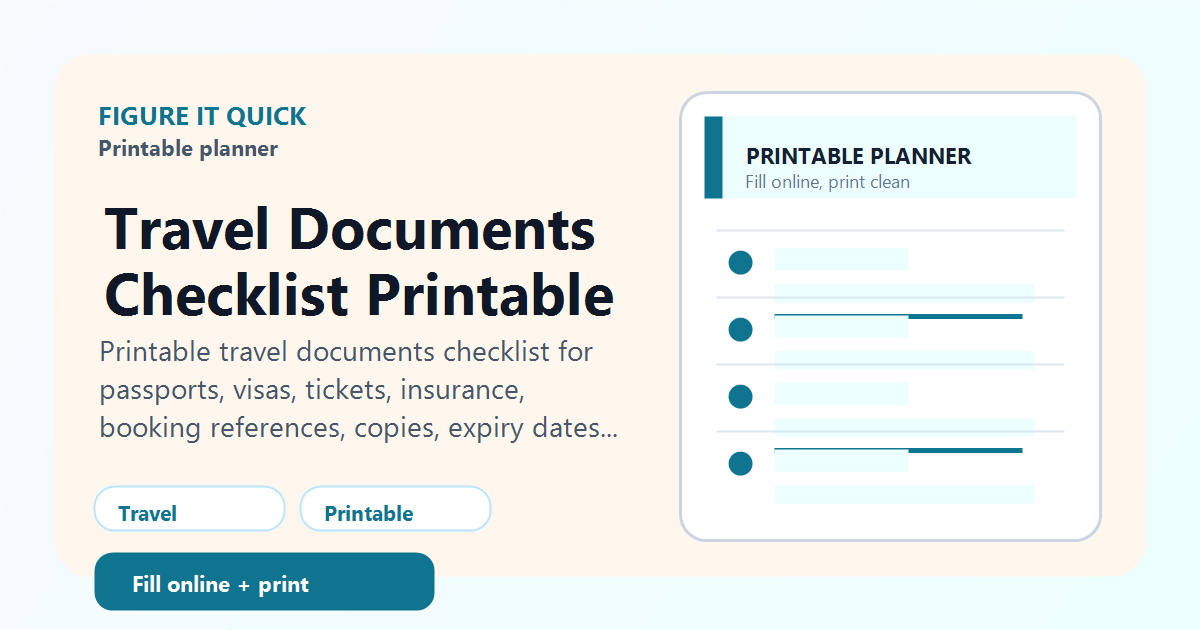 Preview of Travel Documents Checklist Printable printable sheet