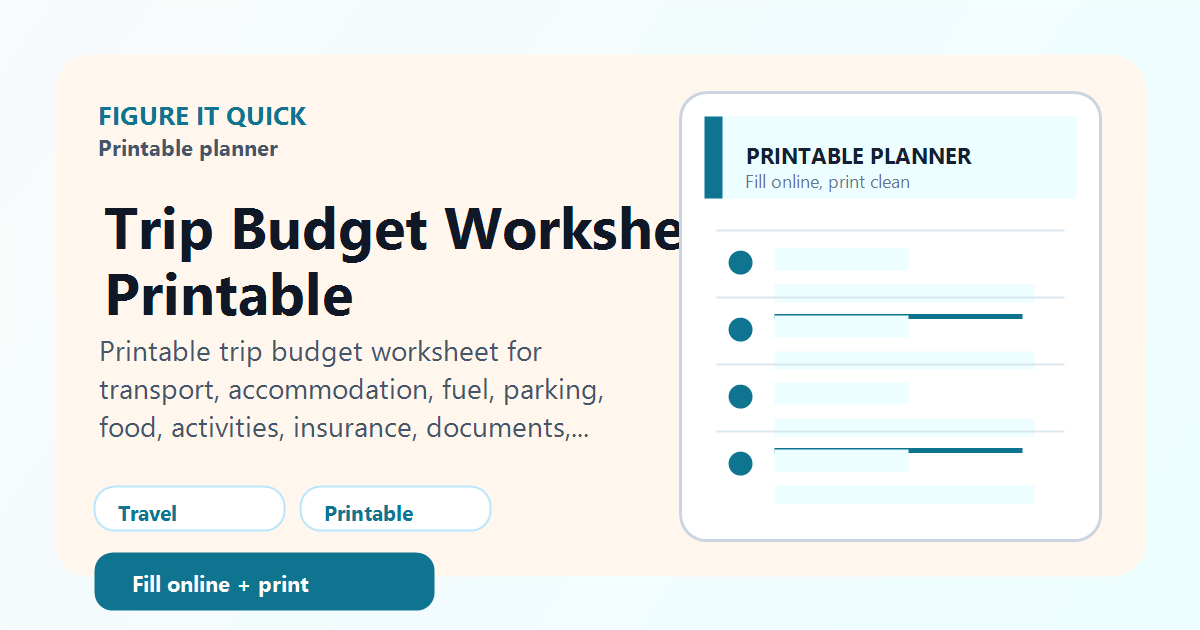 Preview of Trip Budget Worksheet Printable printable sheet